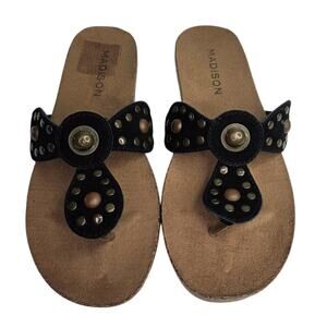 Madison Sandals Size 10M Black Studded Boho Slip On Thong Sandals